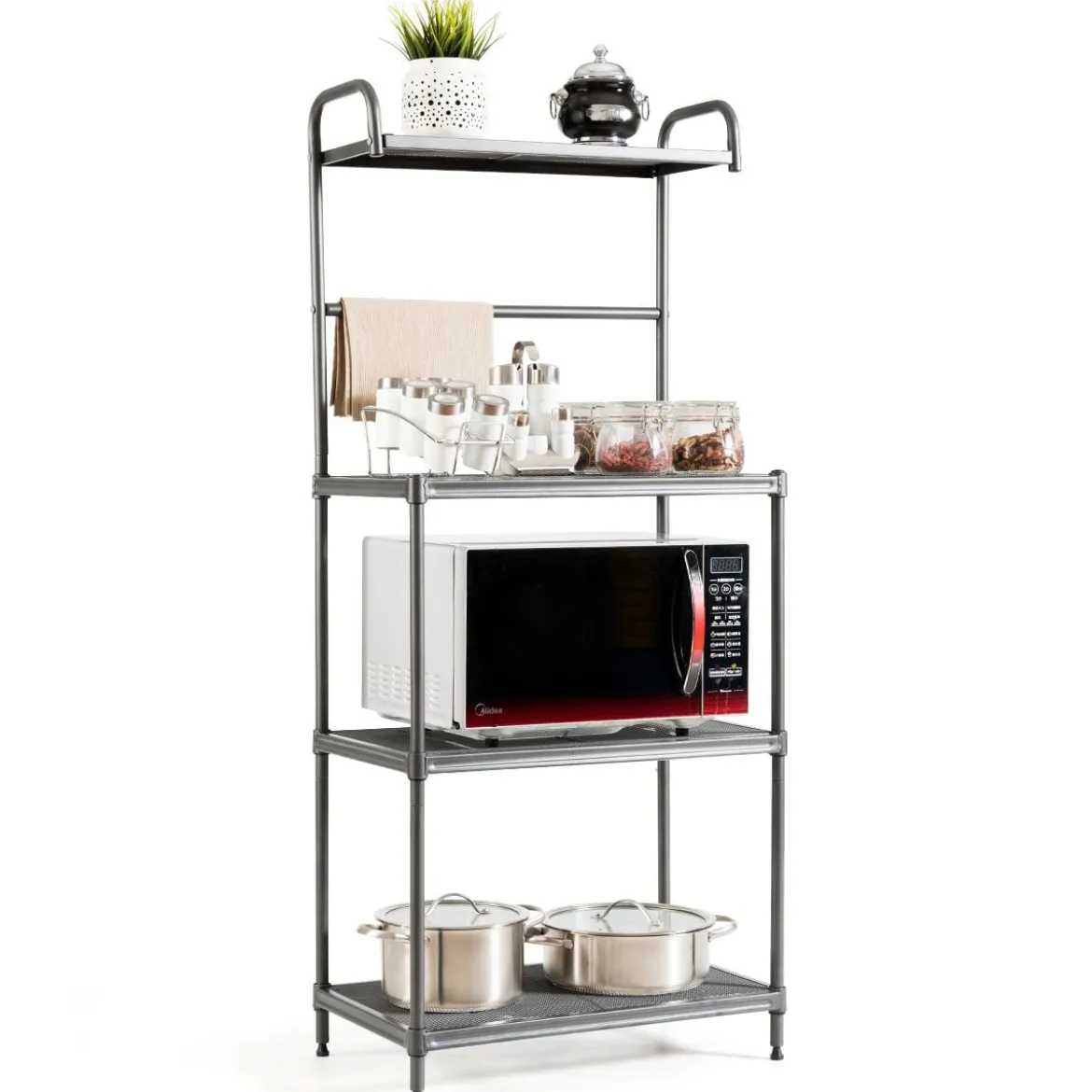 Küchenregal 4-stufig Mikrowellenregal mit verstellbaren Regalböden Mikrowellenständer aus Metall 59 x 34 x 136 cm