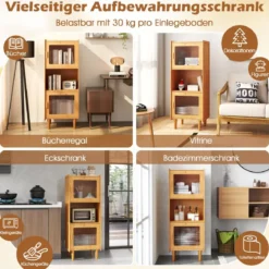 Küchenschrank aus Bambus 3-stöckiger Buffetschrank mit 2 Acryltüren Natur 49,5 x 40 x 130 cm