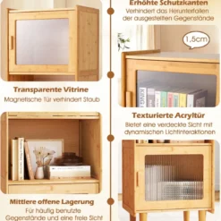 Küchenschrank aus Bambus 3-stöckiger Buffetschrank mit 2 Acryltüren Natur 49,5 x 40 x 130 cm
