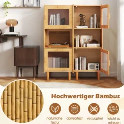 Küchenschrank aus Bambus 3-stöckiger Buffetschrank mit 2 Acryltüren Natur 49,5 x 40 x 130 cm