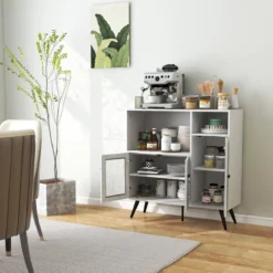 Küchenschrank aus Holz mit Glastüren mit verstellbaren Einlegeböden Sideboard Weiß