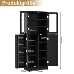 Küchenschrank aus Holz mit 2 Türen gehärtetem Glas & Regalen Hochschrank Schwarz