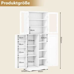 Küchenschrank aus Holz mit 2 Türen gehärtetem Glas & Regalen Hochschrank Weiß