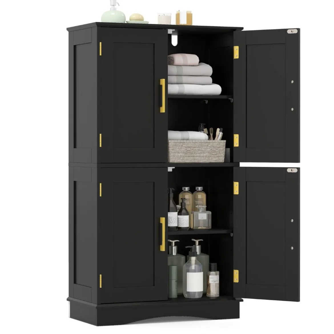 Küchenschrank aus Holz Vorratsschrank Küche Buffetschrank mit 4 Türen & 2 verstellbaren Regalen Schwarz/Weiß