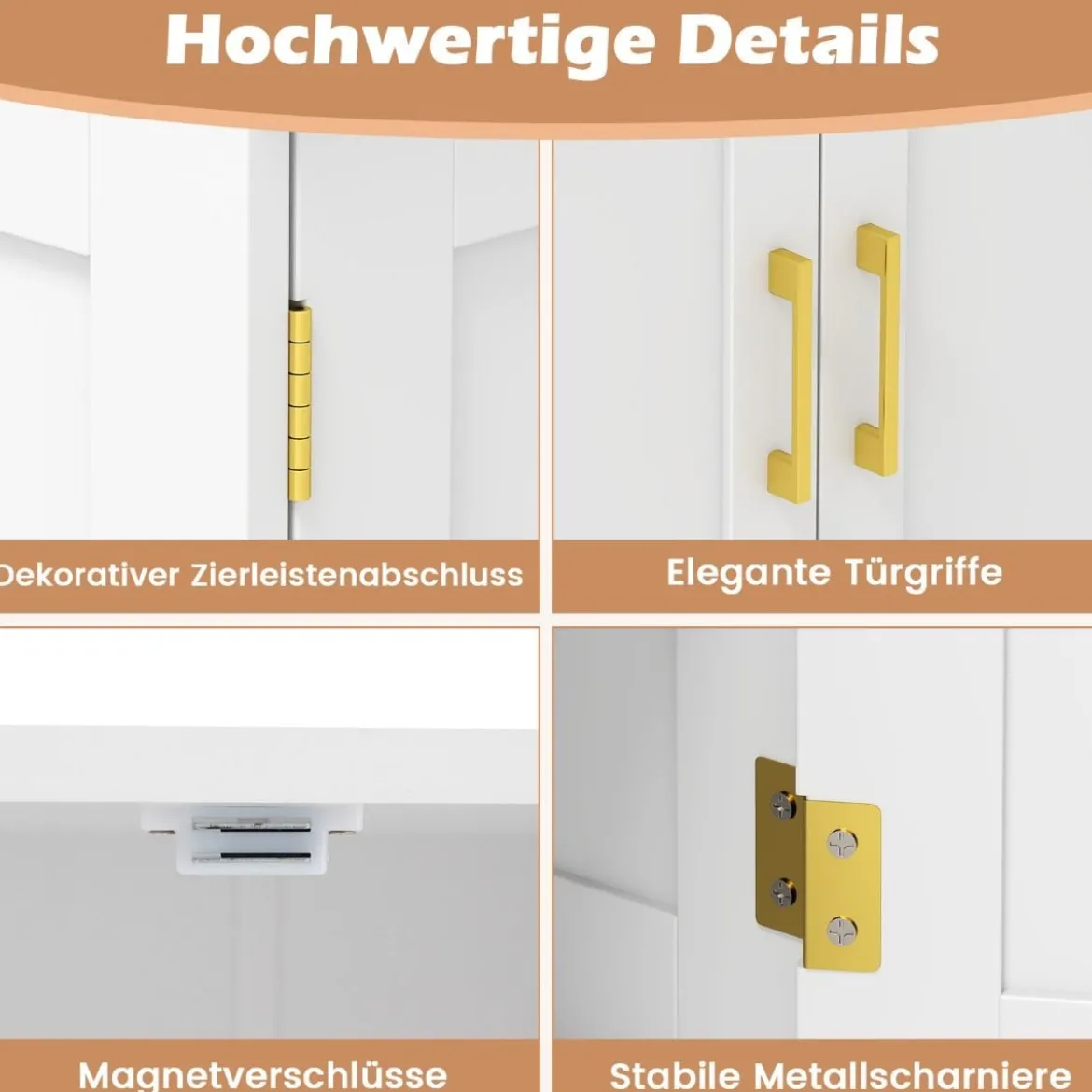 Küchenschrank aus Holz Vorratsschrank Küche Buffetschrank mit 4 Türen & 2 verstellbaren Regalen Schwarz/Weiß
