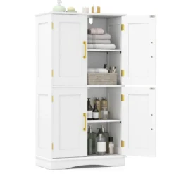 Küchenschrank aus Holz Vorratsschrank Küche Buffetschrank mit 4 Türen & 2 verstellbaren Regalen Schwarz/Weiß
