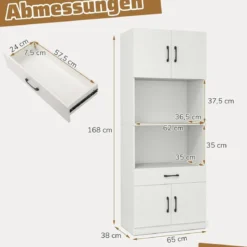 Küchenschrank 168 cm Buffetschrank mit Ladestation 1 USB & 1 Typ-C Vorratsschrank Küche mit 4 Türen Weiß