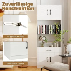 Küchenschrank 168 cm Buffetschrank mit Ladestation 1 USB & 1 Typ-C Vorratsschrank Küche mit 4 Türen Weiß