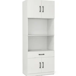 Küchenschrank 168 cm Buffetschrank mit Ladestation 1 USB & 1 Typ-C Vorratsschrank Küche mit 4 Türen Weiß