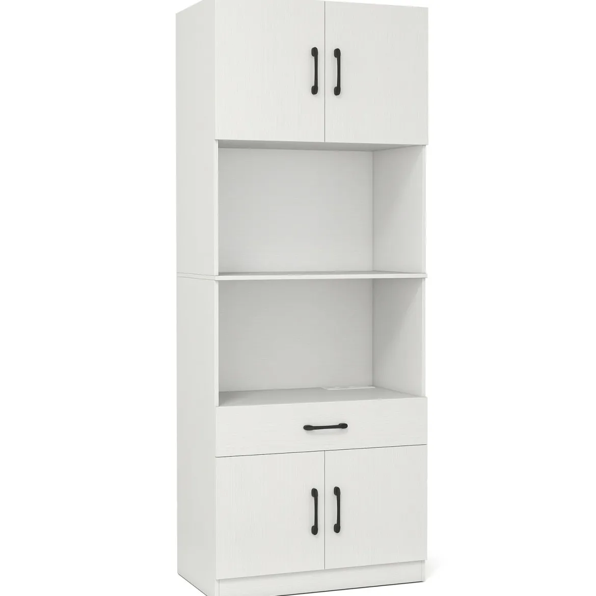 Küchenschrank 168 cm Buffetschrank mit Ladestation 1 USB & 1 Typ-C Vorratsschrank Küche mit 4 Türen Weiß
