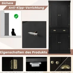 Küchenschrank 183 cm Buffetschrank aus Holz mit Verstellbarer Regalen