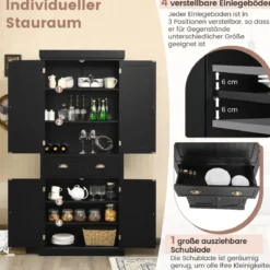 Küchenschrank 183 cm Buffetschrank aus Holz mit Verstellbarer Regalen