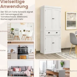Küchenschrank 183 cm Buffetschrank aus Holz mit Verstellbarer Regalen