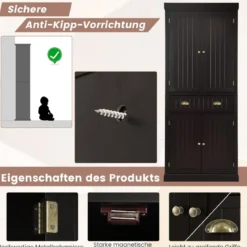 Küchenschrank 183 cm Buffetschrank aus Holz mit Verstellbarer Regalen