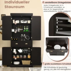 Küchenschrank 183 cm Buffetschrank aus Holz mit Verstellbarer Regalen