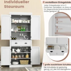 Küchenschrank 183 cm Buffetschrank aus Holz mit Verstellbarer Regalen