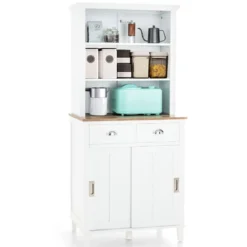 Küchenschrank Freistehender Buffetschrank mit Schiebetüren 76 x 47 x 170 cm Weiß