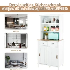 Küchenschrank Freistehender Buffetschrank mit Schiebetüren 76 x 47 x 170 cm Weiß