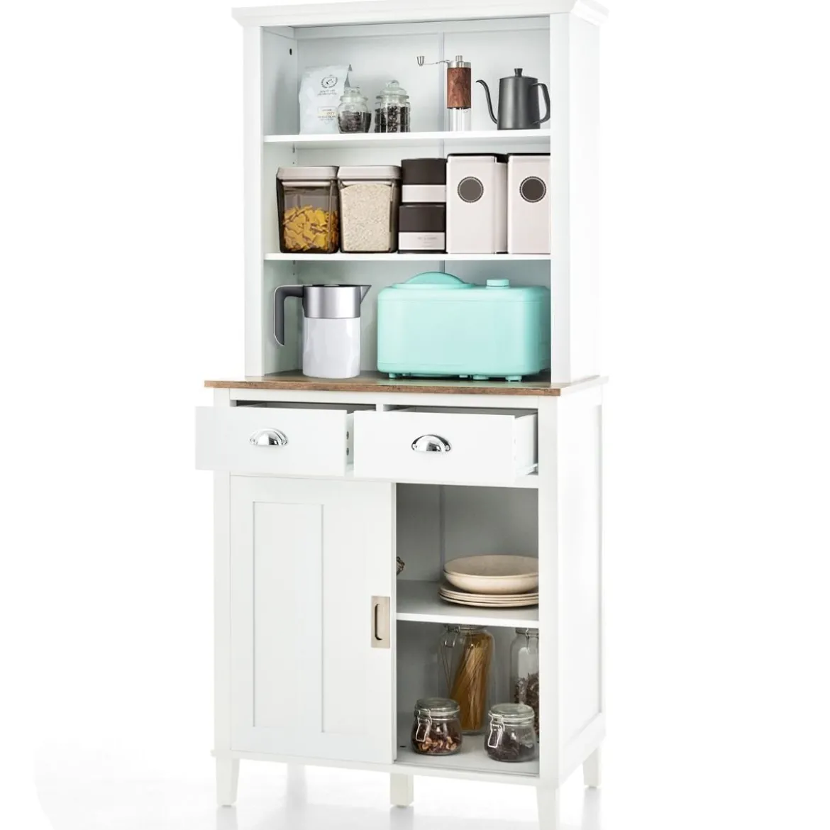 Küchenschrank Freistehender Buffetschrank mit Schiebetüren 76 x 47 x 170 cm Weiß
