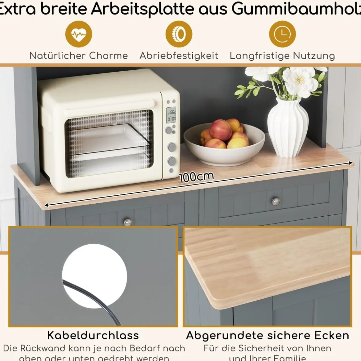 Küchenschrank für 45 L Mülleimer mit 2 Schubladen & Verstellbaren Einlegeböden Buffetschrank Grau