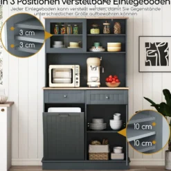 Küchenschrank für 45 L Mülleimer mit 2 Schubladen & Verstellbaren Einlegeböden Buffetschrank Grau