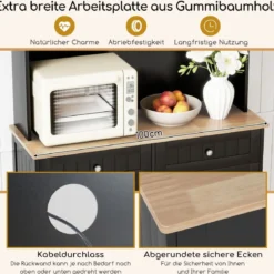 Küchenschrank für 45 L Mülleimer mit 2 Schubladen & Verstellbaren Einlegeböden Buffetschrank Schwarz