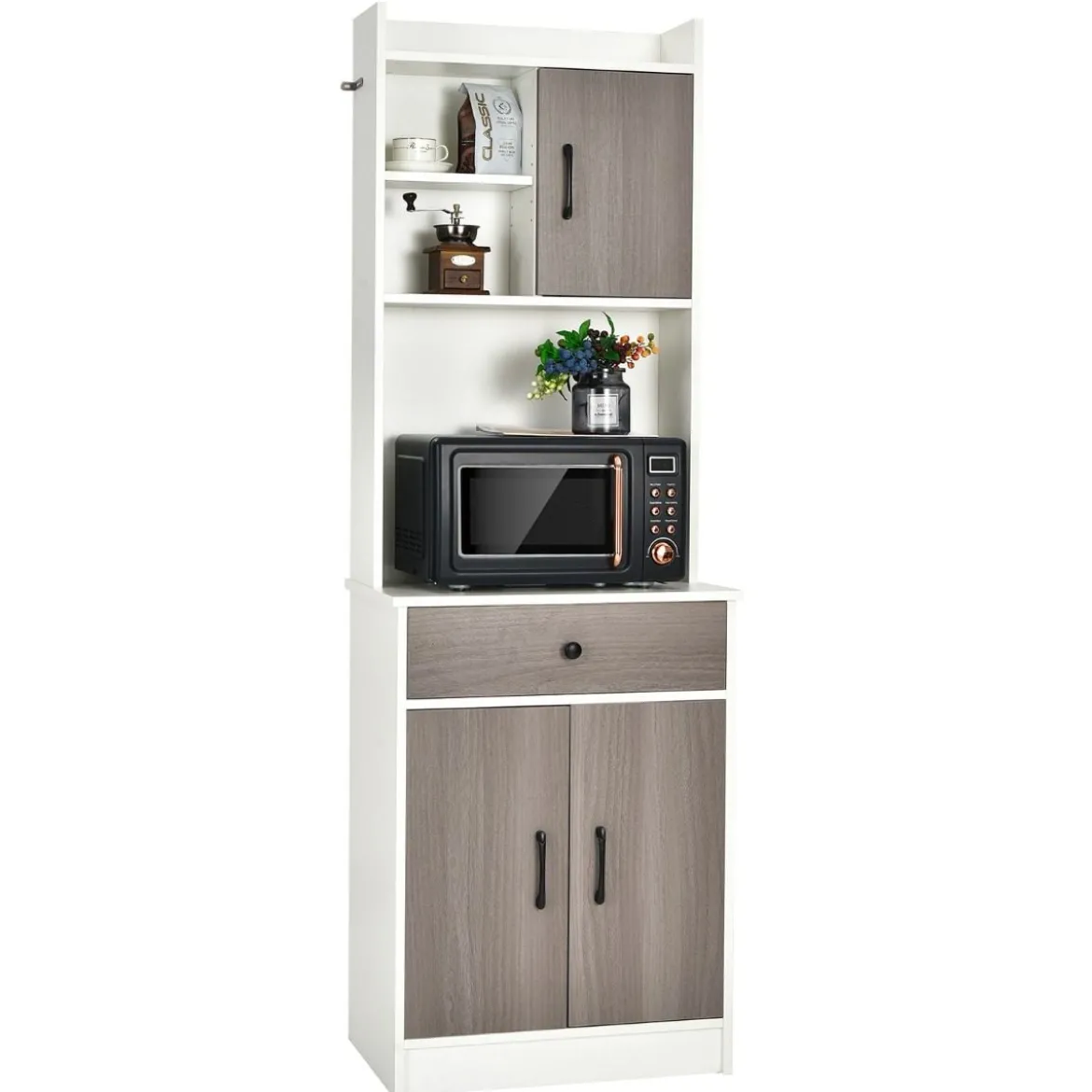 Küchenschrank Hochschrank Holz mit Schublade Verstellbare Einlegeböden 60 x 40 x 180 cm Weiß