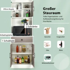 Küchenschrank Hochschrank Holz mit Schublade Verstellbare Einlegeböden 60 x 40 x 180 cm Weiß