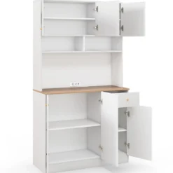 Küchenschrank Holz Buffetschrank mit Steckdosen & USB-Anschlüssen Hochschrank Küchen 100 x 40 x 181 cm Weiß