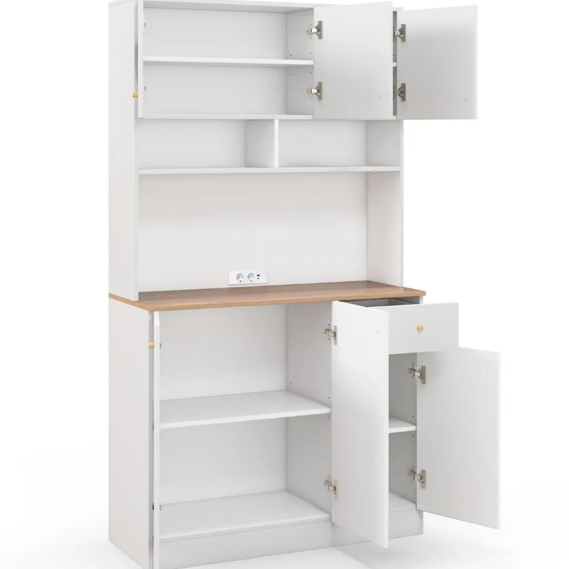 Küchenschrank Holz Buffetschrank mit Steckdosen & USB-Anschlüssen Hochschrank Küchen 100 x 40 x 181 cm Weiß