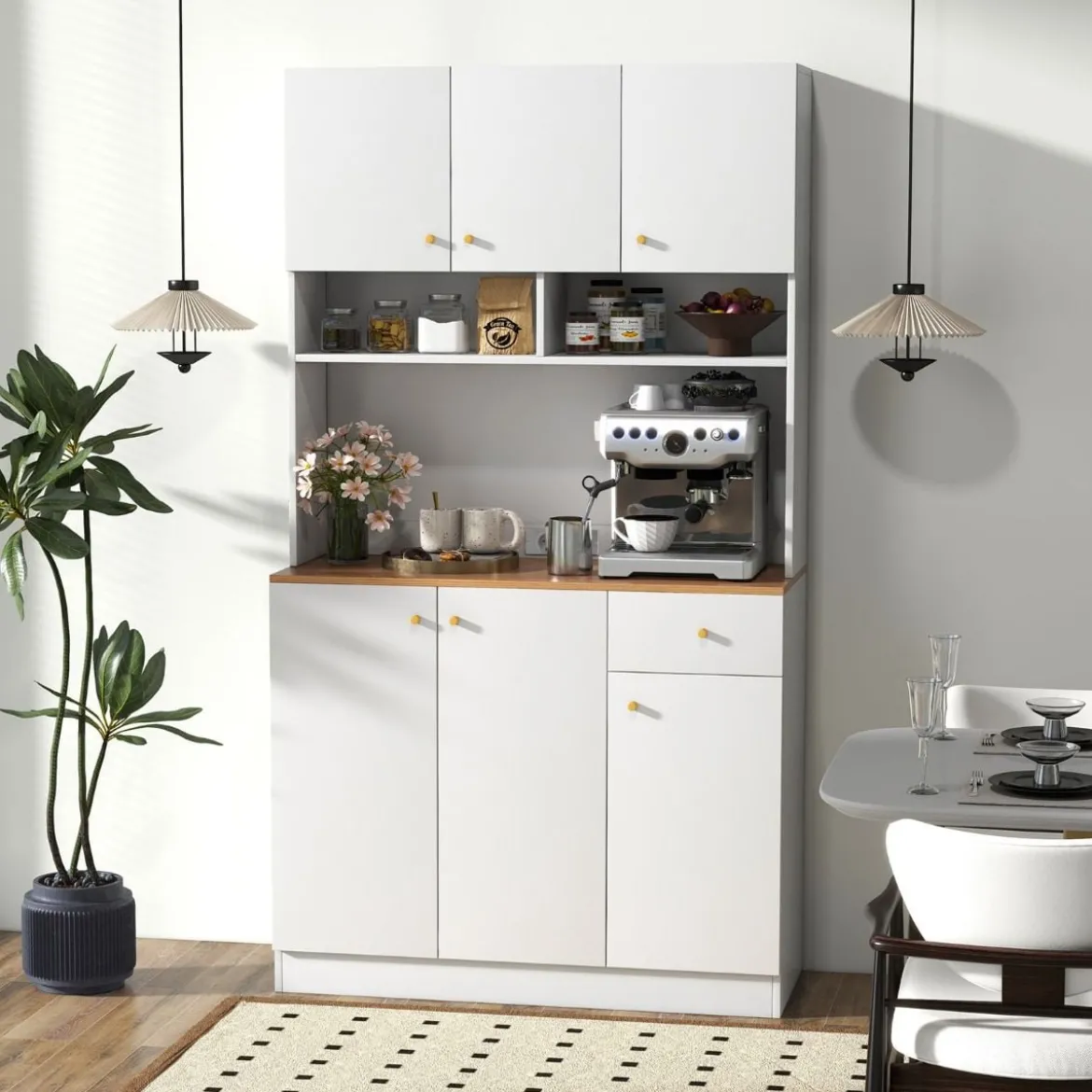 Küchenschrank Holz Buffetschrank mit Steckdosen & USB-Anschlüssen Hochschrank Küchen 100 x 40 x 181 cm Weiß