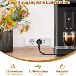 Küchenschrank Holz Buffetschrank mit Steckdosen & USB-Anschlüssen Hochschrank Küchen 100 x 40 x 181 cm Weiß