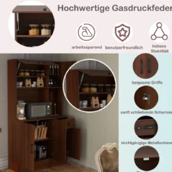 Küchenschrank Holz Buffetschrank mit Steckdosen & USB-Anschlüsse & Type C Hochschrank Braun 90 x 39 x 167 cm