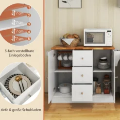 Küchenschrank Holz Kücheninsel mit 5 versteckten Rollen Küchenwagen mit Arbeitsplatte 127 x 46 x 91,5 cm Weiß