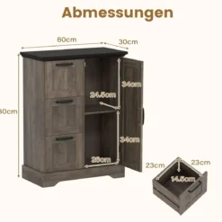 Küchenschrank Holz Landhaus Aktenschrank mit Schiebetür & 3 Schubladen freistehender Buffetschrank Grau