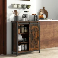 Küchenschrank im Farmhaus-Stil Rustikales Sideboard mit Schiebetür & Verstellbaren Regalen