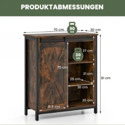 Küchenschrank im Farmhaus-Stil Rustikales Sideboard mit Schiebetür & Verstellbaren Regalen