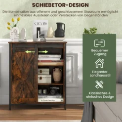 Küchenschrank im Farmhaus-Stil Rustikales Sideboard mit Schiebetür & Verstellbaren Regalen
