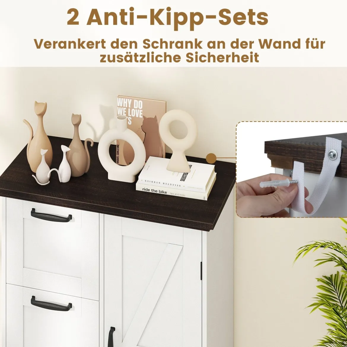 Küchenschrank im Landhausstil mit Türen & 3 Schubladen Buffetschrank Aufbewahrungsschrank Weiß