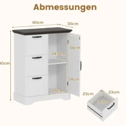 Küchenschrank im Landhausstil mit Türen & 3 Schubladen Buffetschrank Aufbewahrungsschrank Weiß