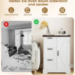 Küchenschrank im Landhausstil mit Türen & 3 Schubladen Buffetschrank Aufbewahrungsschrank Weiß