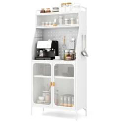 Küchenschrank Küchenbuffet mit Steckbrett & verstellbarem Regal 76 x 36 x 161 cm Weiß