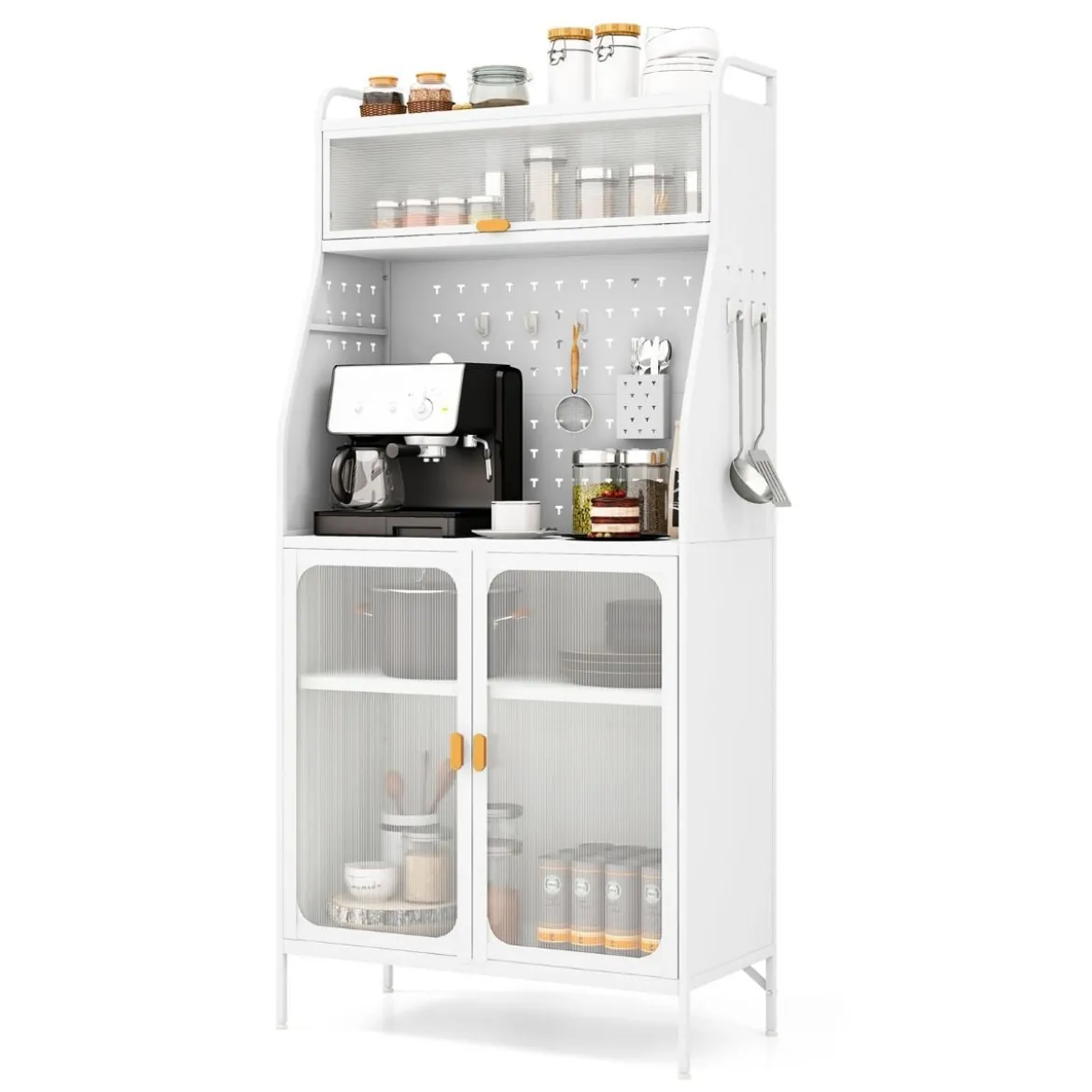 Küchenschrank Küchenbuffet mit Steckbrett & verstellbarem Regal 76 x 36 x 161 cm Weiß