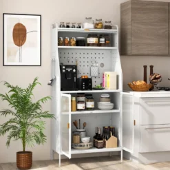 Küchenschrank Küchenbuffet mit Steckbrett & verstellbarem Regal 76 x 36 x 161 cm Weiß