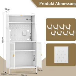 Küchenschrank Küchenbuffet mit Steckbrett & verstellbarem Regal 76 x 36 x 161 cm Weiß