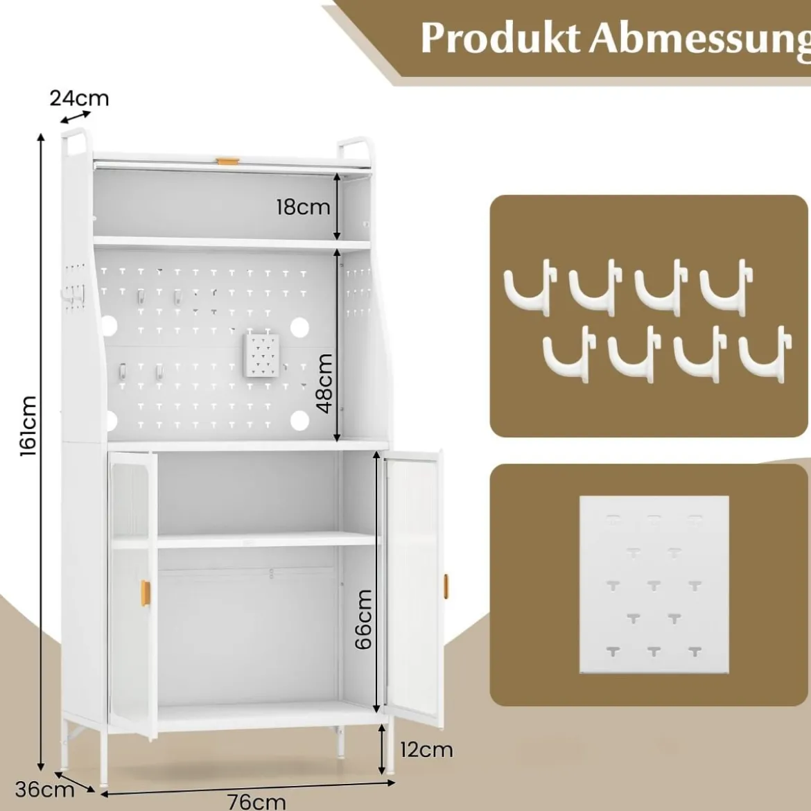 Küchenschrank Küchenbuffet mit Steckbrett & verstellbarem Regal 76 x 36 x 161 cm Weiß