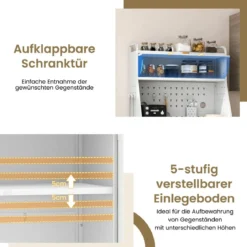 Küchenschrank Küchenbuffet mit Steckbrett & verstellbarem Regal 76 x 36 x 161 cm Weiß
