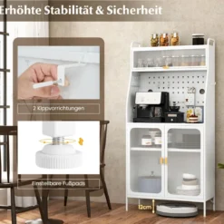 Küchenschrank Küchenbuffet mit Steckbrett & verstellbarem Regal 76 x 36 x 161 cm Weiß
