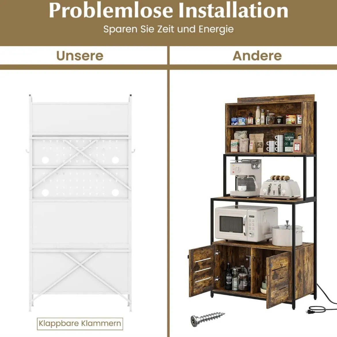 Küchenschrank Küchenbuffet mit Steckbrett & verstellbarem Regal 76 x 36 x 161 cm Weiß