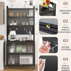 Küchenschrank mit 6 Ebenen Buffet-Schrank mit Regal freistehendes Backregal mit Stauraum Schwarz/Weiß